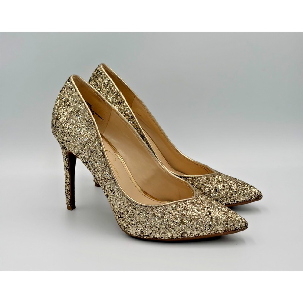 Jessica Simpson Haneh Gold Glitter Pointed Toe Stiletto Pumps Women's Size 7